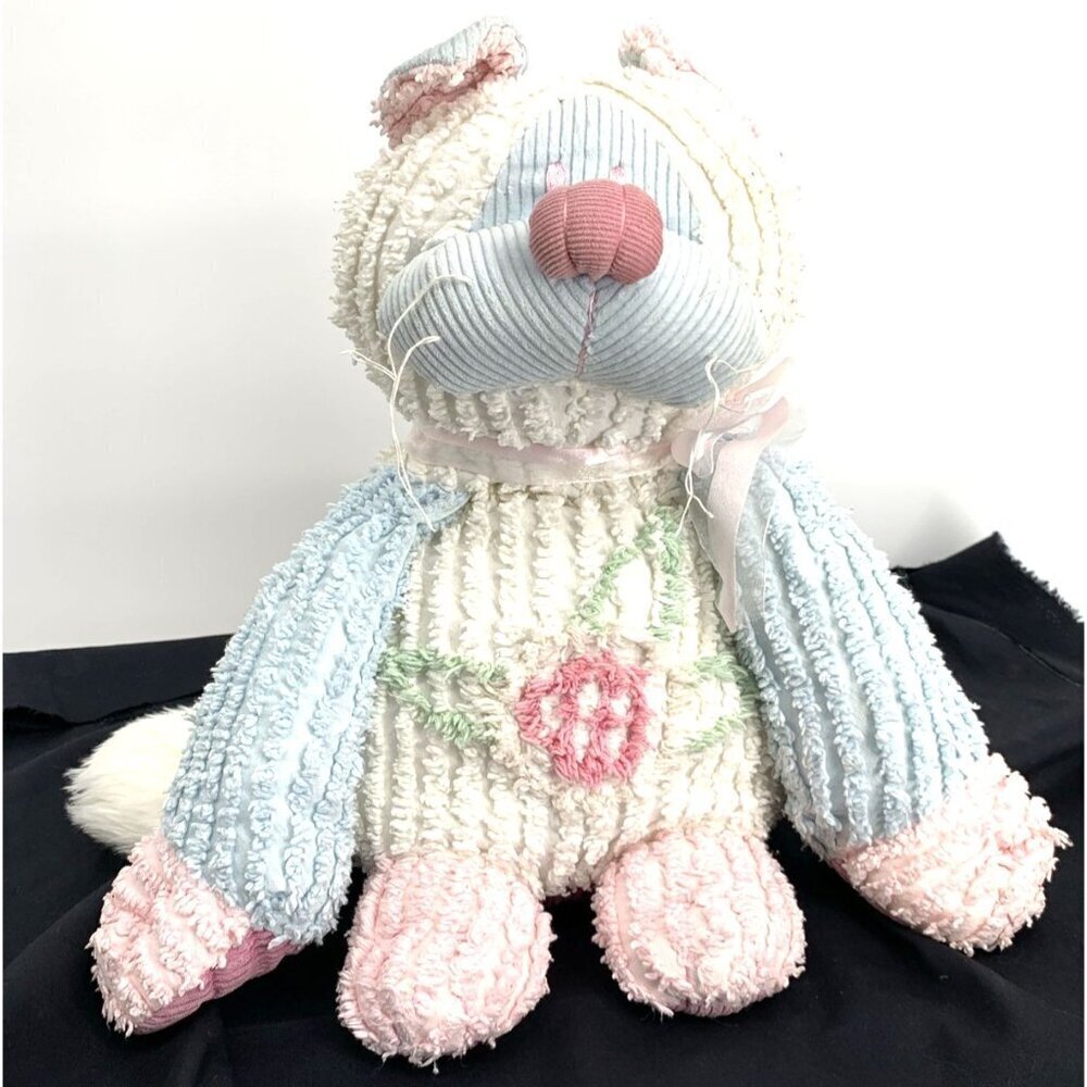Chenille Animals Plush Cat Kitty By CWC 15” Pastel Pink Blue Weighted Vintage